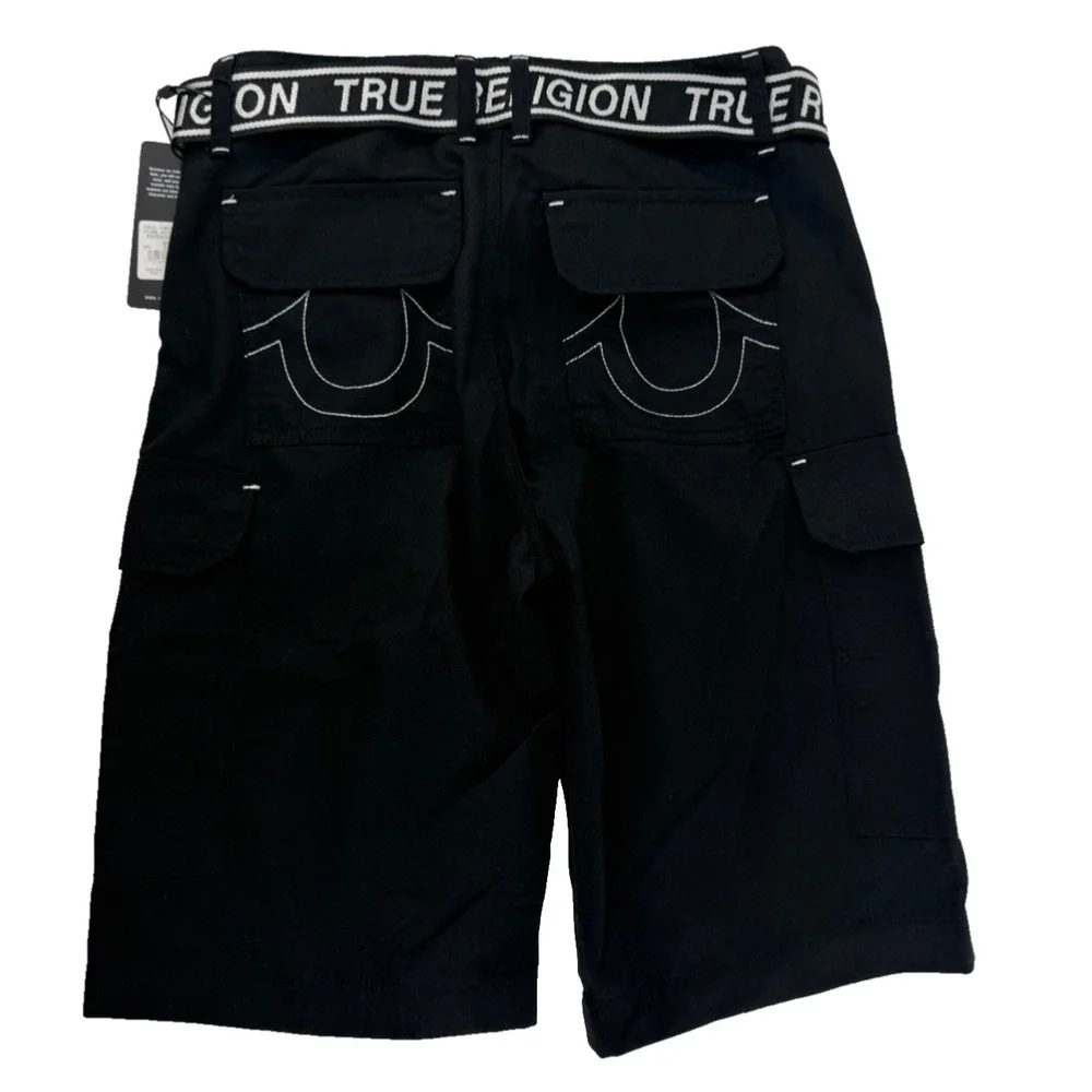 True Religion Cargo Shorts Men's Black Hip Hop Streetwear Size 30 NWT Jet Black